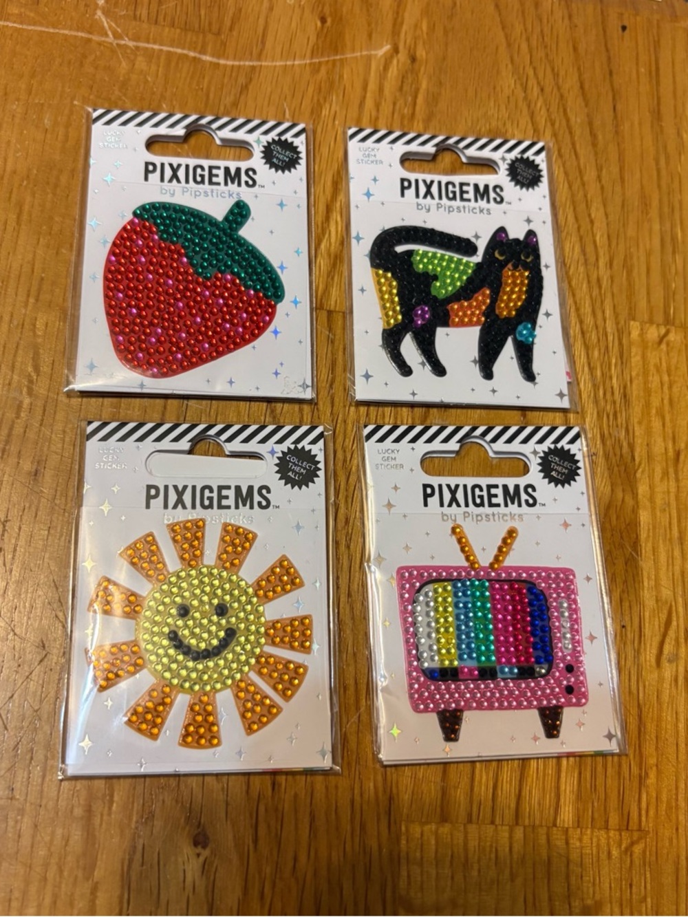 Pipsticks 4 pixigems stickers Sammy strawberry Cally cat Sunny Sunshine Tiny TV
